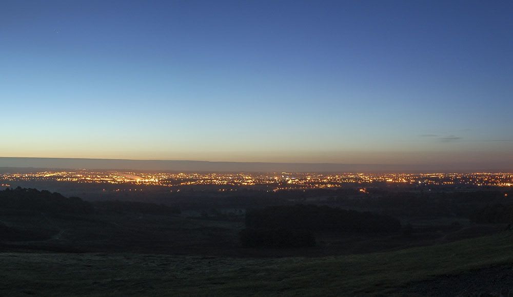 Leicester as seen from Old John Tower at dusk