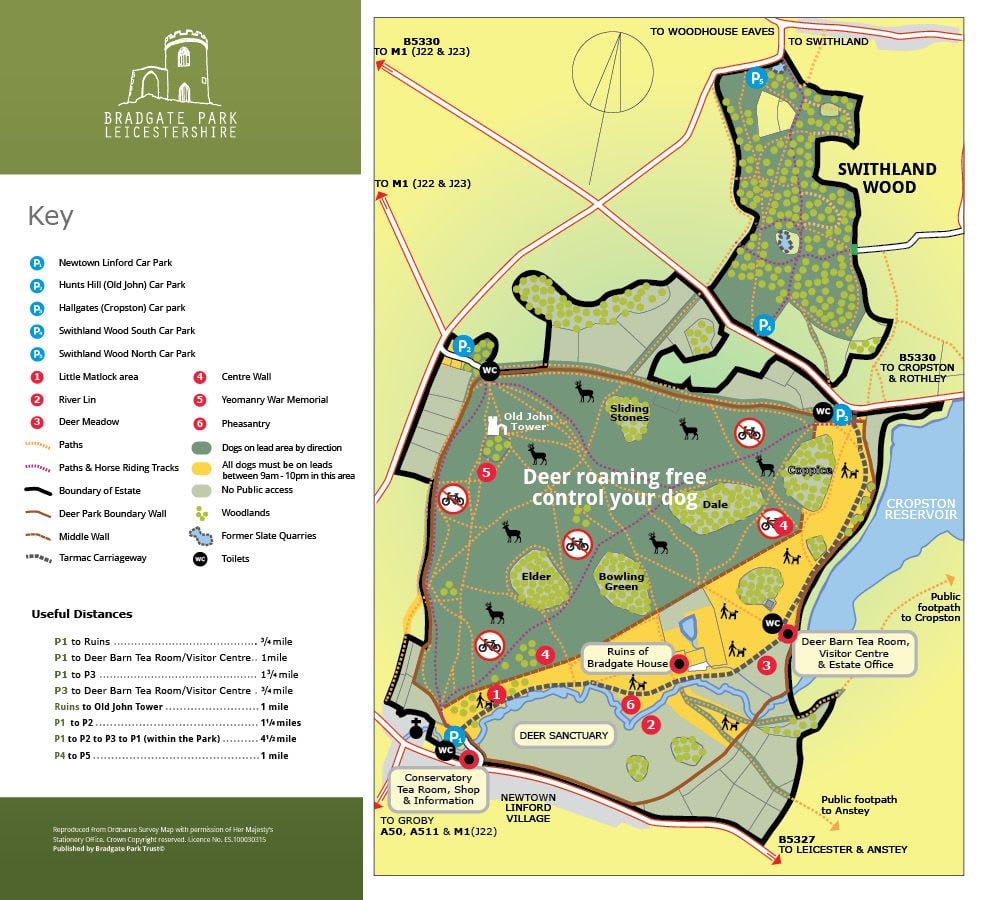 Map of Bradgate Park showing access